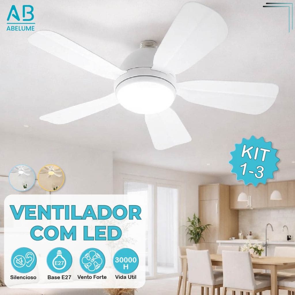 Ventilador de Teto LED 60W 80W 100W Lâmpada E27 Controle Remoto Bivolt Luminária ECO Bivolt