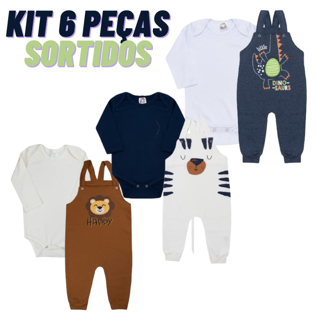Kit 3 Jardineira Sortida Bebê Menino Menina Roupas de Bebê Verão Conjunto de Bebê