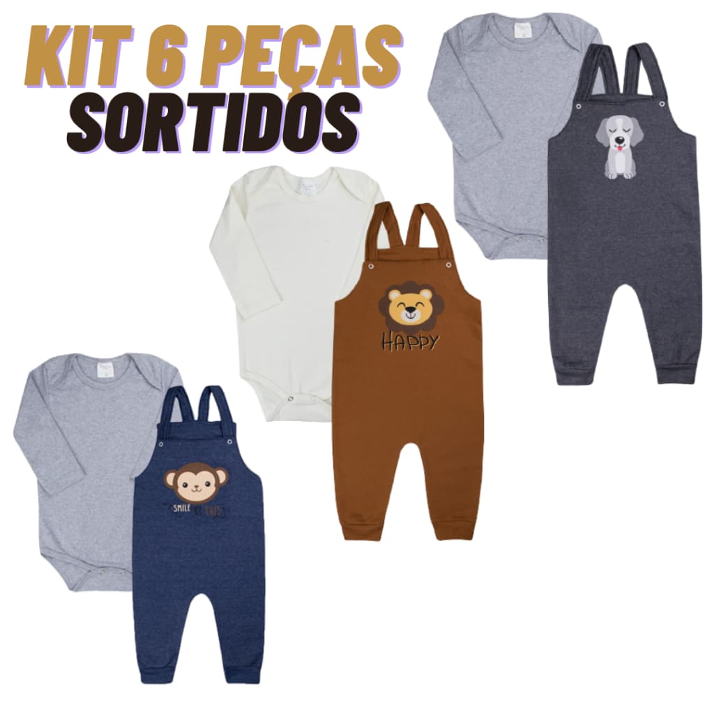 Kit 3 Jardineira Sortida Bebê Menino Menina Roupas de Bebê Inverno Conjunto de Bebê