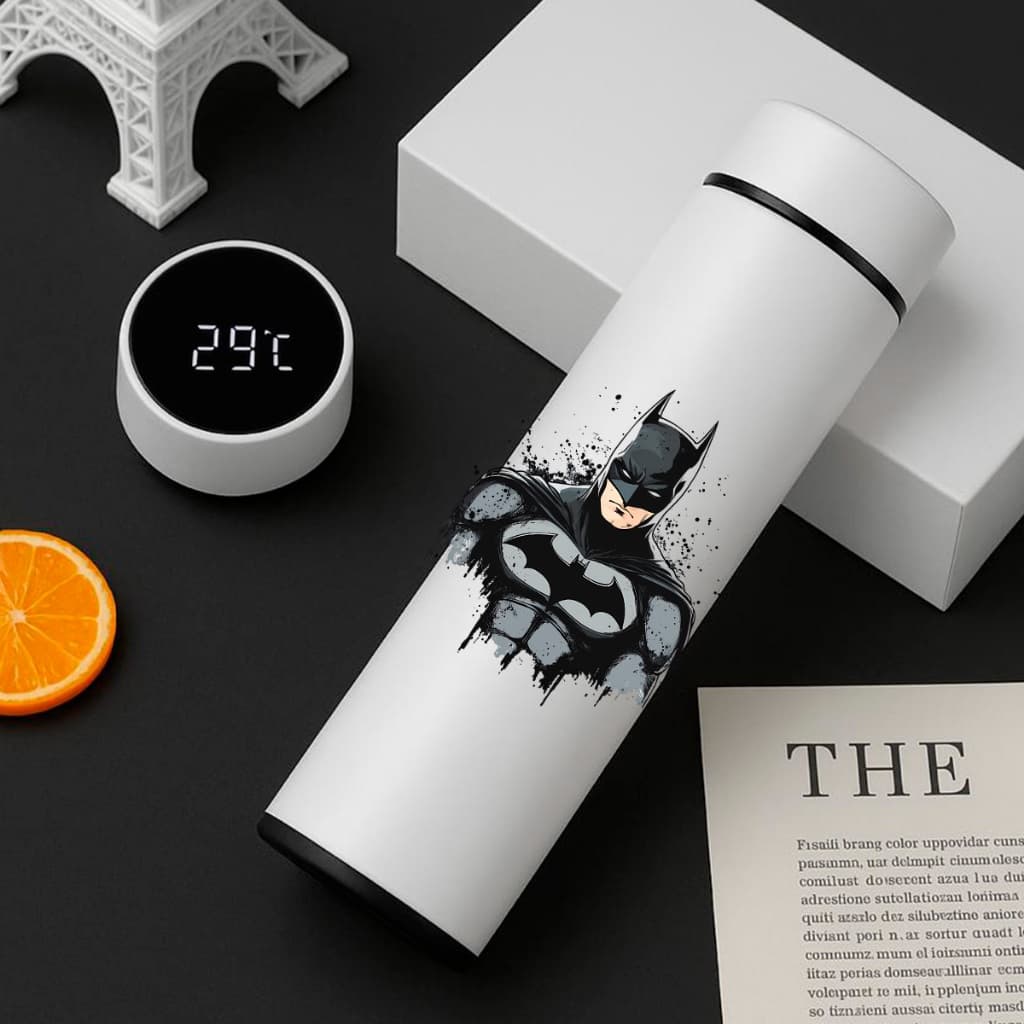 Garrafa Térmica Inox The Batman 500Ml Com Termometro Led Digital Anime Batman