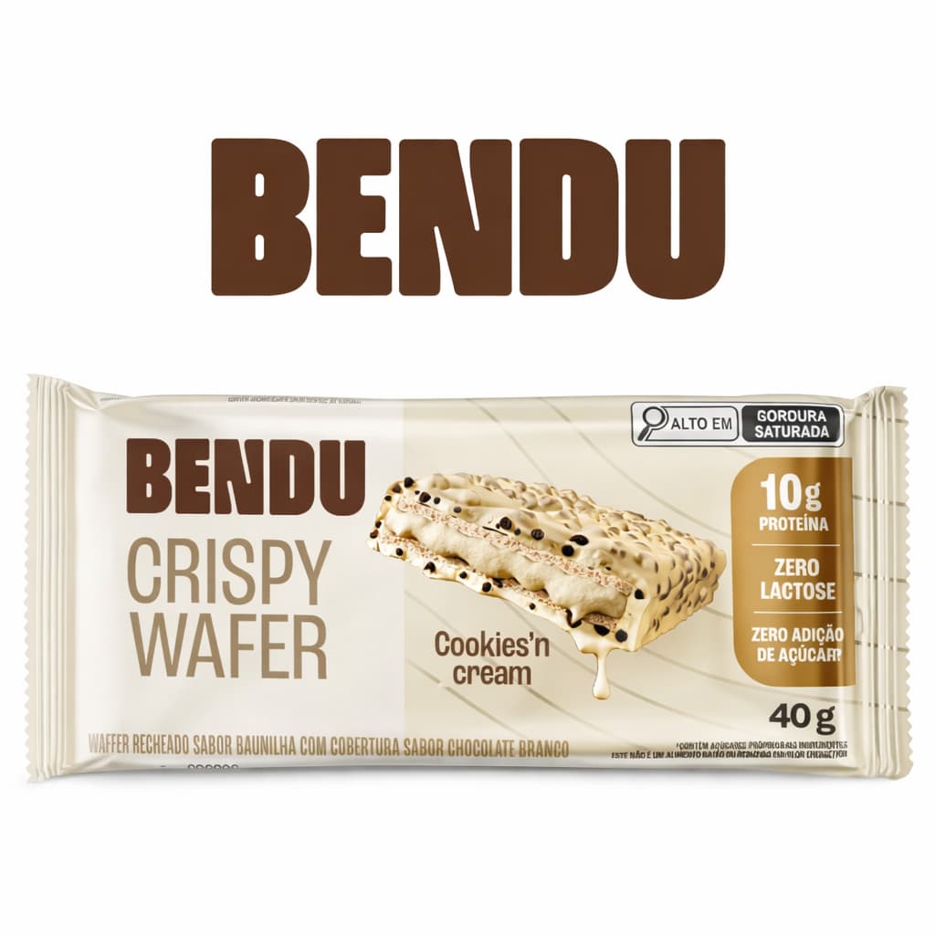 Wafer Proteico Bendu Crispy Wafer 40g – 10g de Proteína, Zero Lactose, Snack Saudável Sabor Cookies, Dark Chocolate ou P