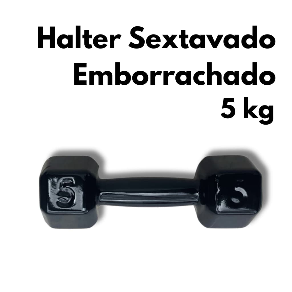 Halter Sextavado Emborrachado 5kg Musculação Treino Funcional Academia Casa Fitness Exercícios Força