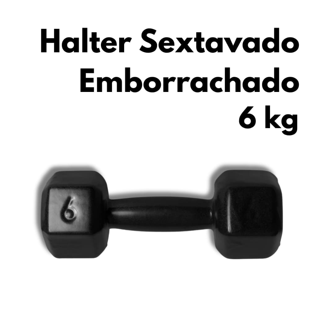 Halter Sextavado Emborrachado 6kg Musculação Treino Funcional Academia Casa Fitness Exercícios Força