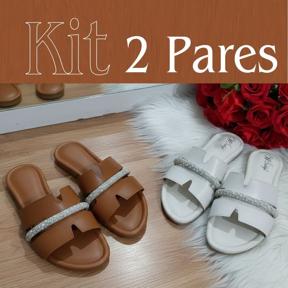 Kit 2 Sandalias Super Femininas E Estilosas Rasteirinha Bonita - Aga Strass