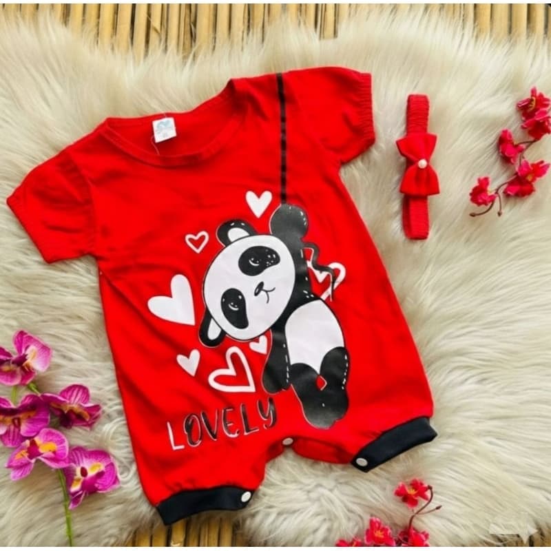 Kit 2 Peças Macacão e Faixinha de Cabelo Bebê Menina Enxoval Presente