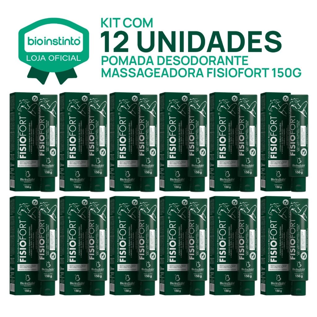12 UN POMADA FISIOFORT 150g massageadora desodorante Bio instinto academia dores musculares treino