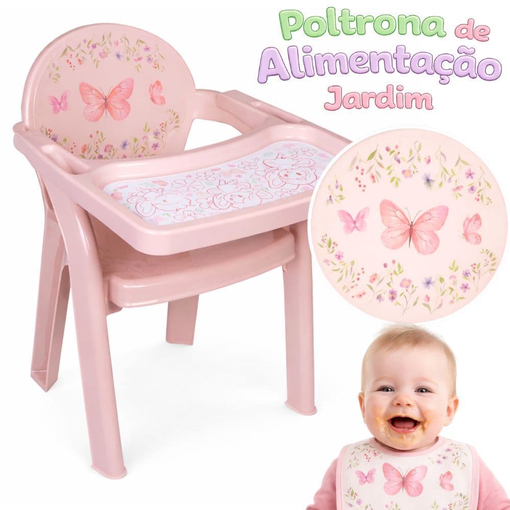 Cadeira de Alimentação Infantil Jardim Encantado com Bandeja – Bebê Confortável e Segura – Suporta até 53kg