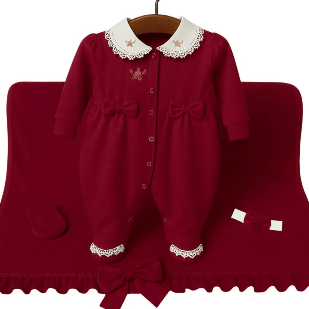 Saída Maternidade Menina Laço e Bordado Kit 04 peças Roupas de Bebê Delicada Infantil