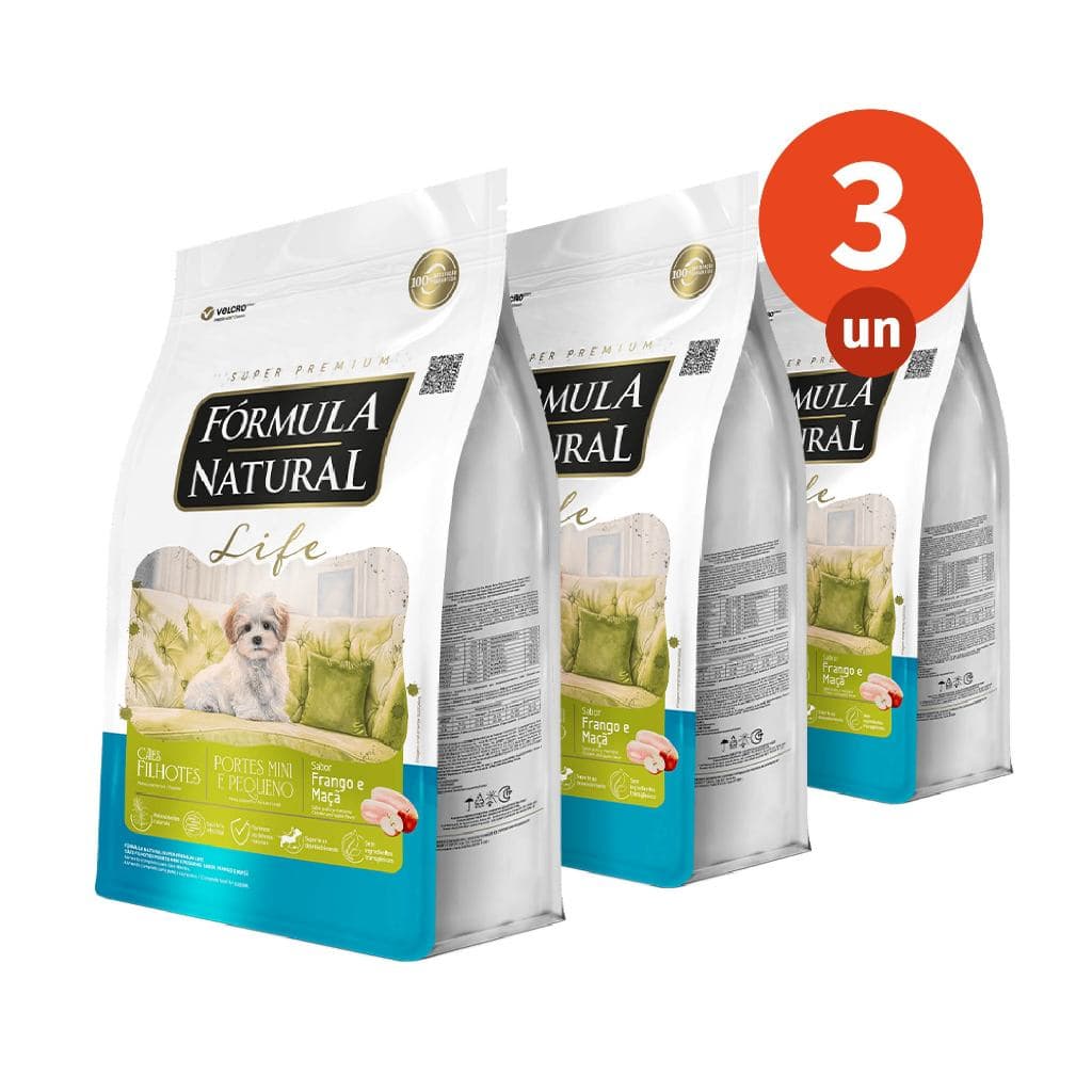 Kit 3 Ração Fórmula Natural Life Cães Filhotes Porte Mini e Pequeno 1kg Adimax Total de 3kg
