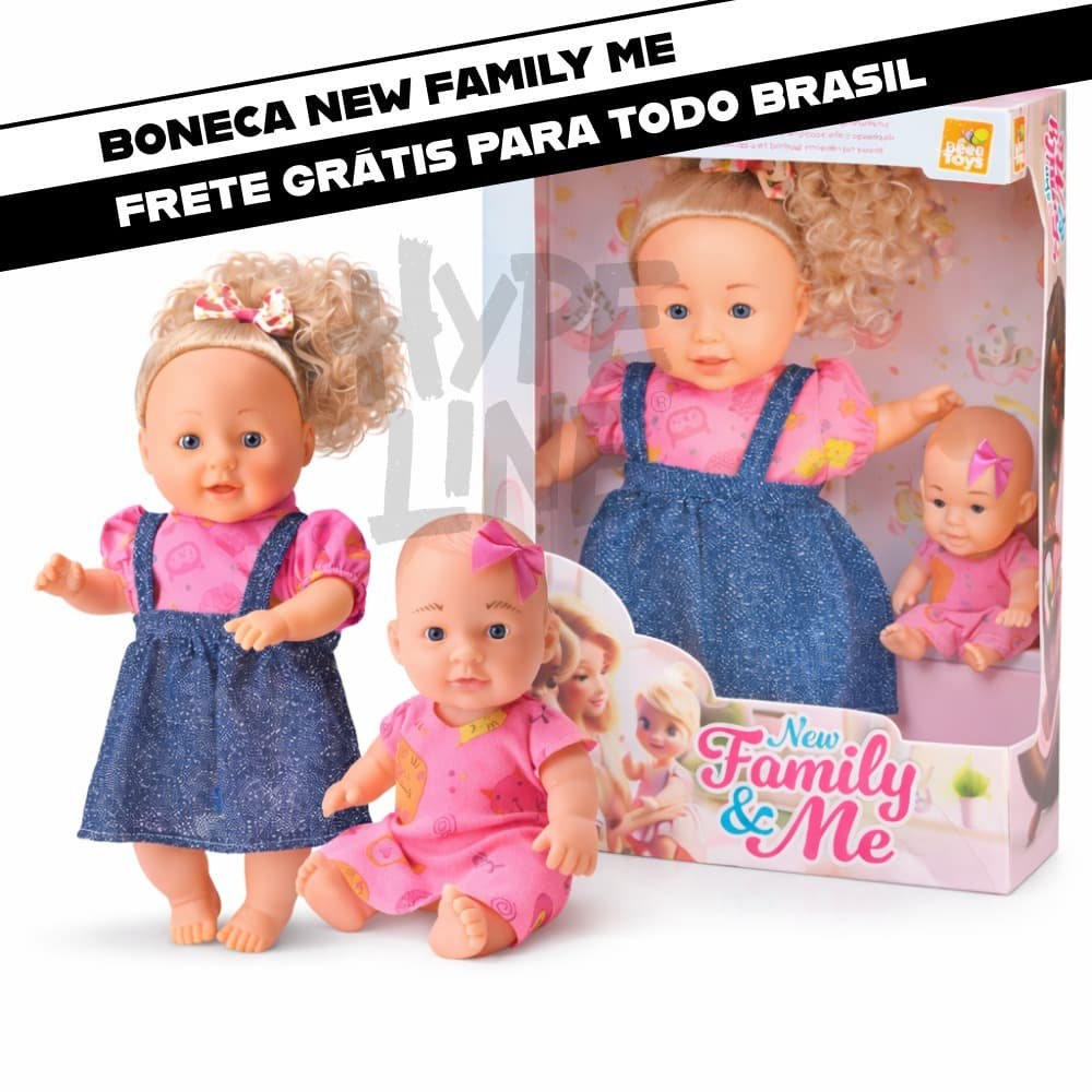 Boneca Bebê Articulada Kit Família New Family & Me Brinquedo Faz de Conta Mamãe Bebê