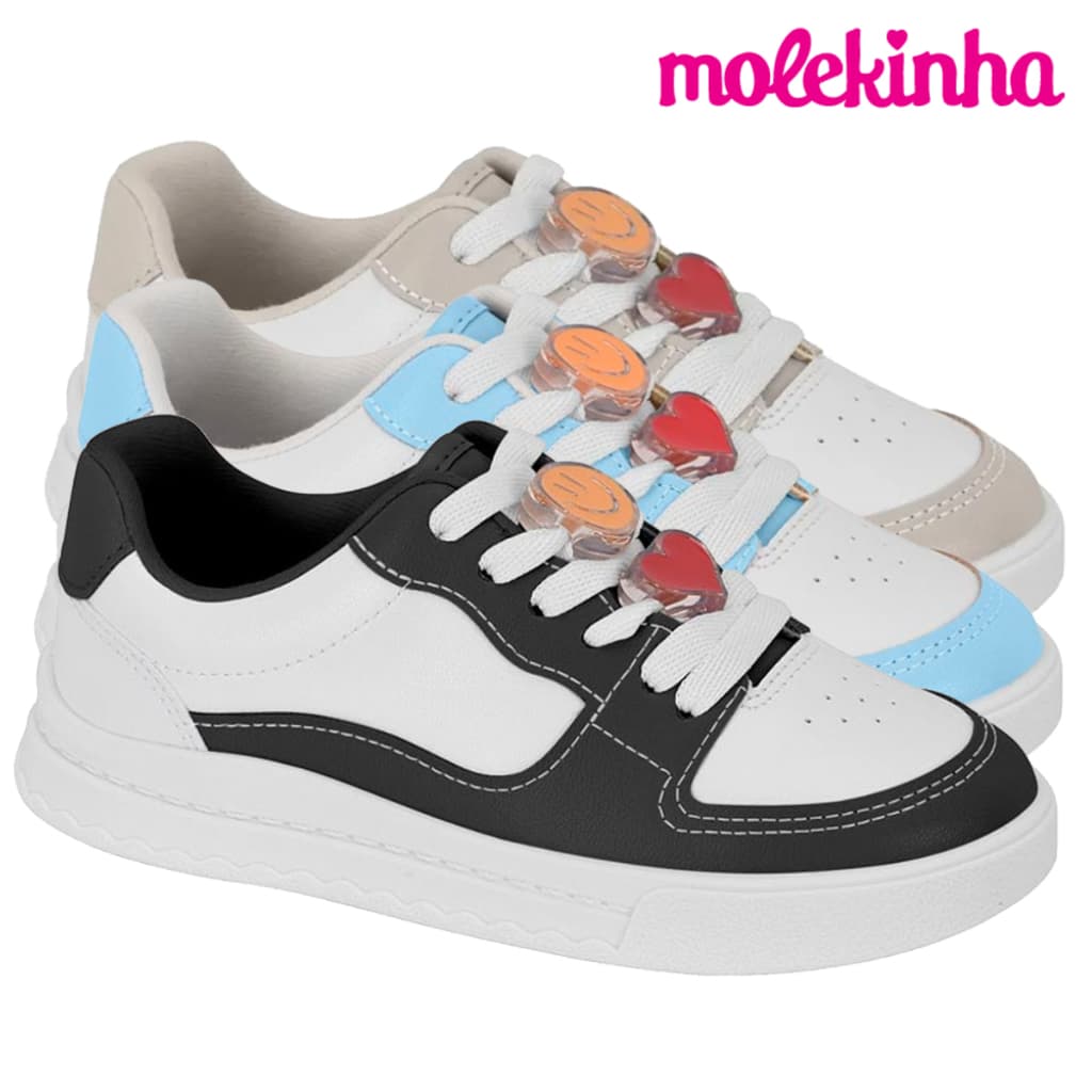 Tênis Infantil Molekinha Escolar Casual Emojis Smile Confortável Original