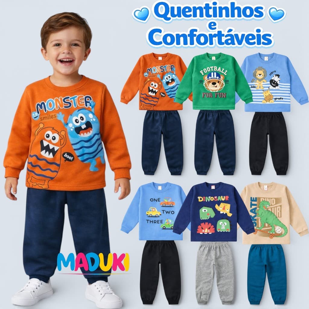 Kit 4 Peças Moletom Masculino Infantil Juvenil Outono Inverno 1 a 16