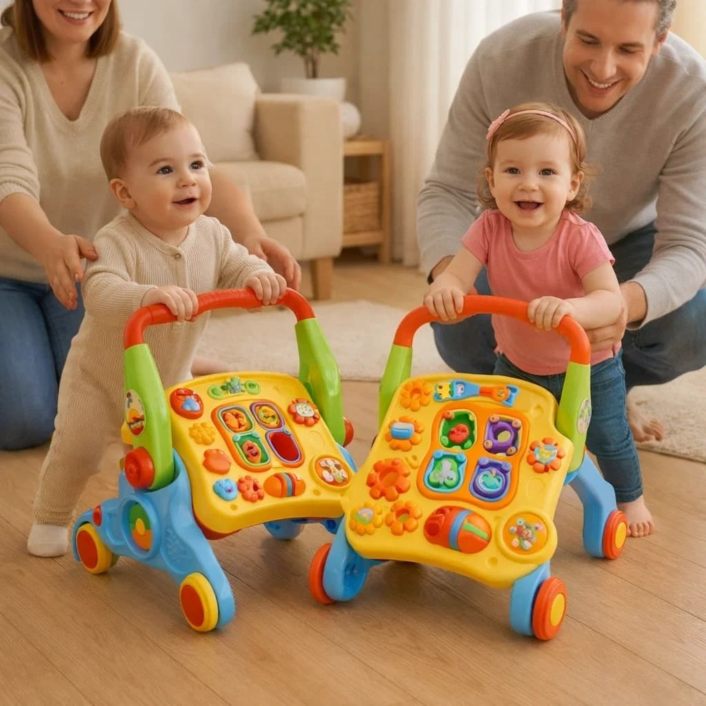 Andador 4 em 1 Musical Bebê Empurrador Caminha Carrinho Apoio Didático Brinquedo Bebê