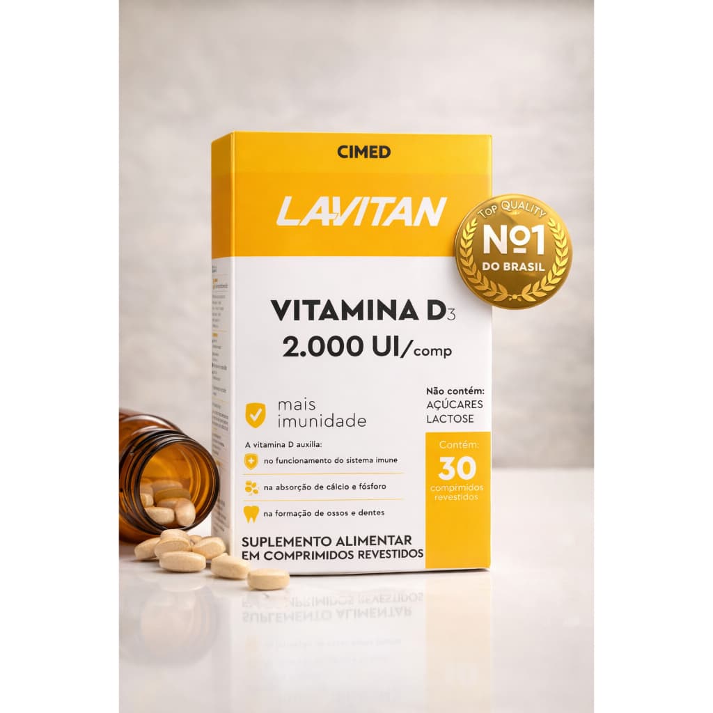 Lavitan Vitamina D 2000 UI Imunidade e Vitaminas Esssenciais 30 Comprimidos