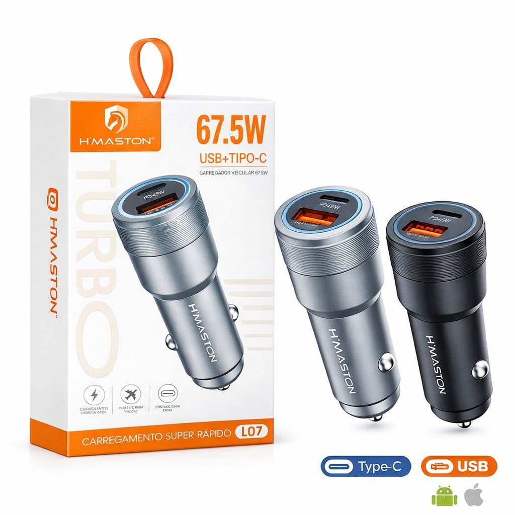 Carregador Veicular TIPO-C + USB Turbo Carregamento rápido/Universal 5W H'Maston L07