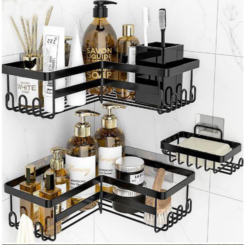 3 Peças Kit Prateleiras Suporte Com Alto Adesivos Para Parede Banheiro Cozinha Lavanderia Shampoo Sabonete Peso 10kg