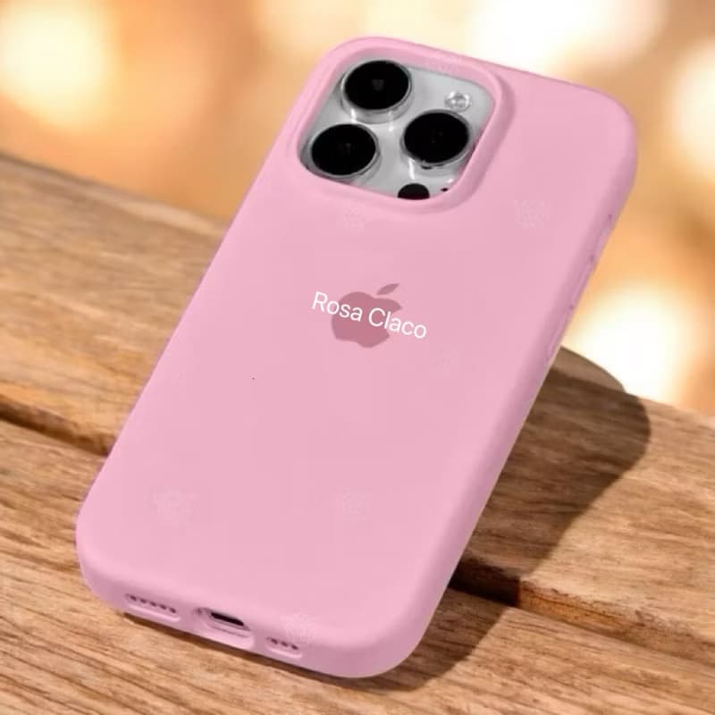 Capinha ROSA CLARO Para iPhone 11 12 13 14 15 16 XR X XS 6 6s 7 8 Plus Pro Max Silicone Aveludada Com Logo