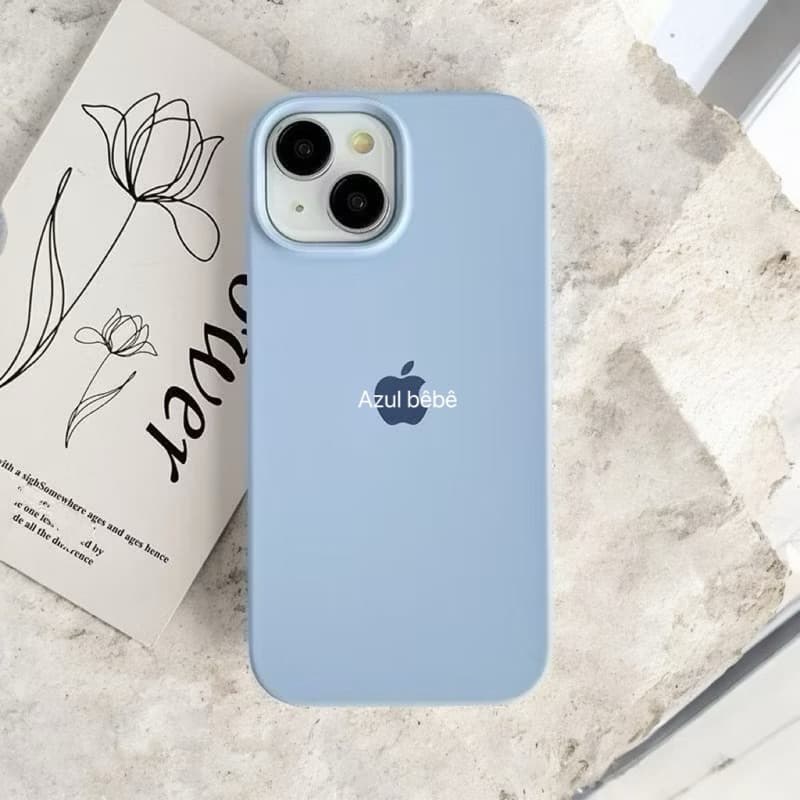 Capa AZUL BEBÊ Para iPhone 17 11 12 13 14 15 16 XR X XS 7 8 Plus Pro Max 16E 17E Silicone Aveludada Com Logo