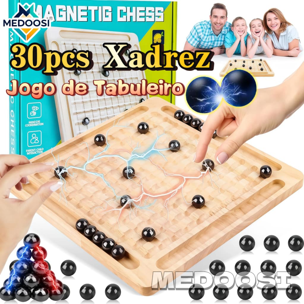 ​​MEDOOSI Xadrez Magnético de Madeira Portátil Jogo de Tabuleiro Infantil com 30Peças Brinquedo Educativo para Interação