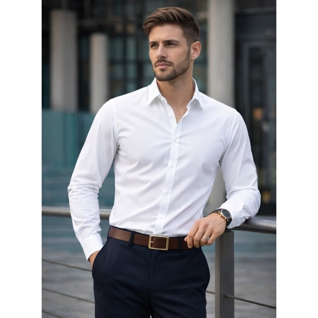 Camisa Social Masculina Manga Longa Microfibra Slim Fit Gola Italiana Não Amassa P ao G1