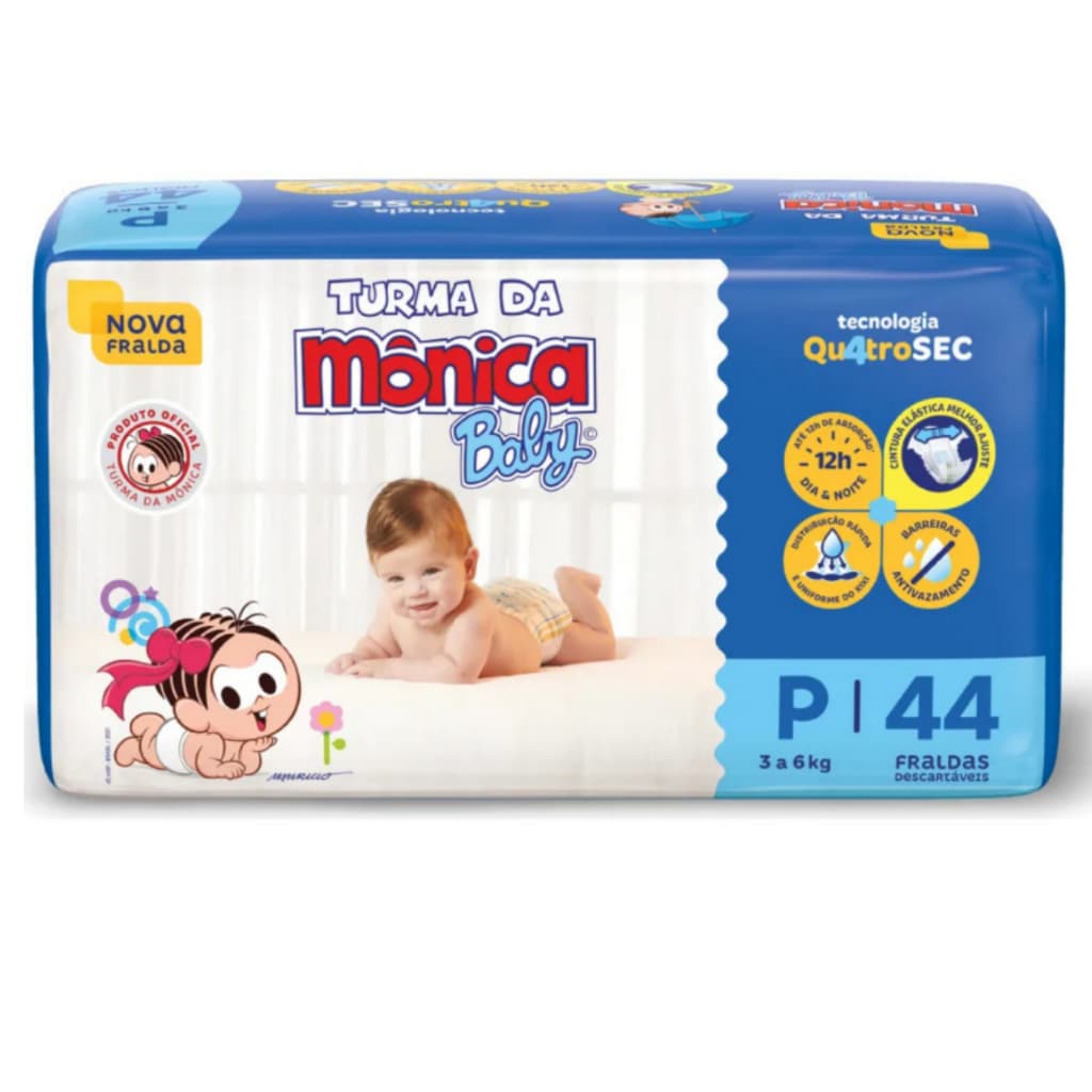 Fraldas Descartaveis Turma da Monica Baby  P (3 a 5 kg) 44 FRALDAS