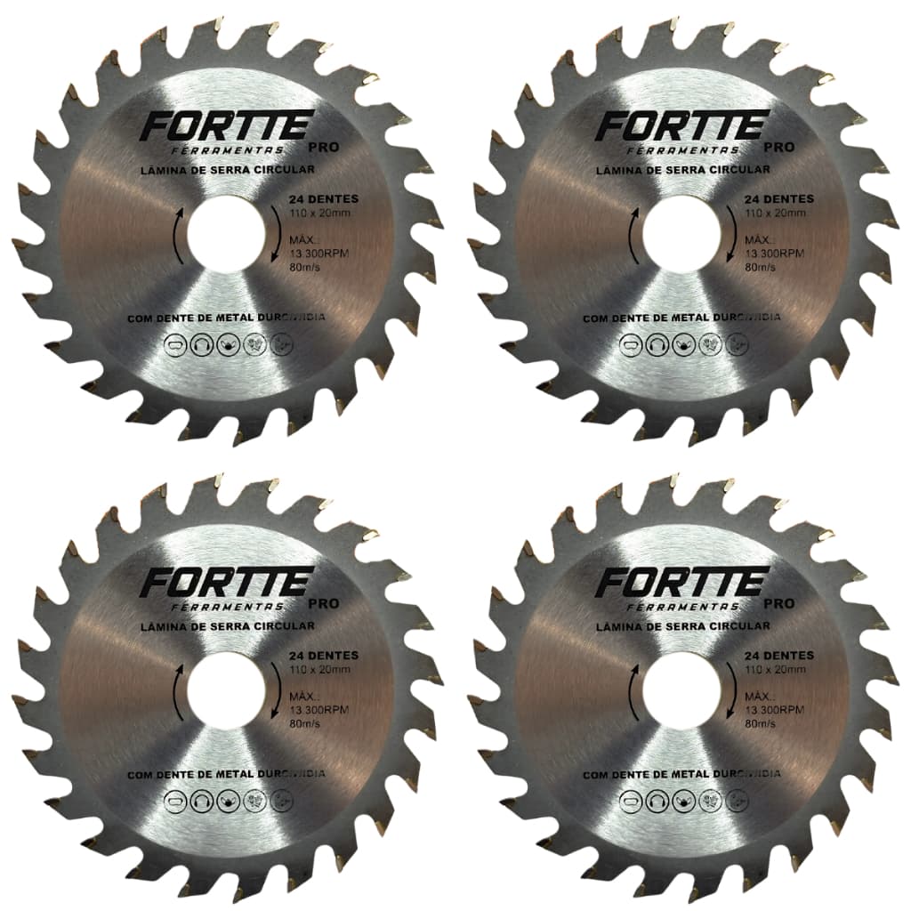 KIT 4 DISCOS SERRA WIDEA PARA CORTAR MADEIRA 110mmX20mm - 24 DENTES