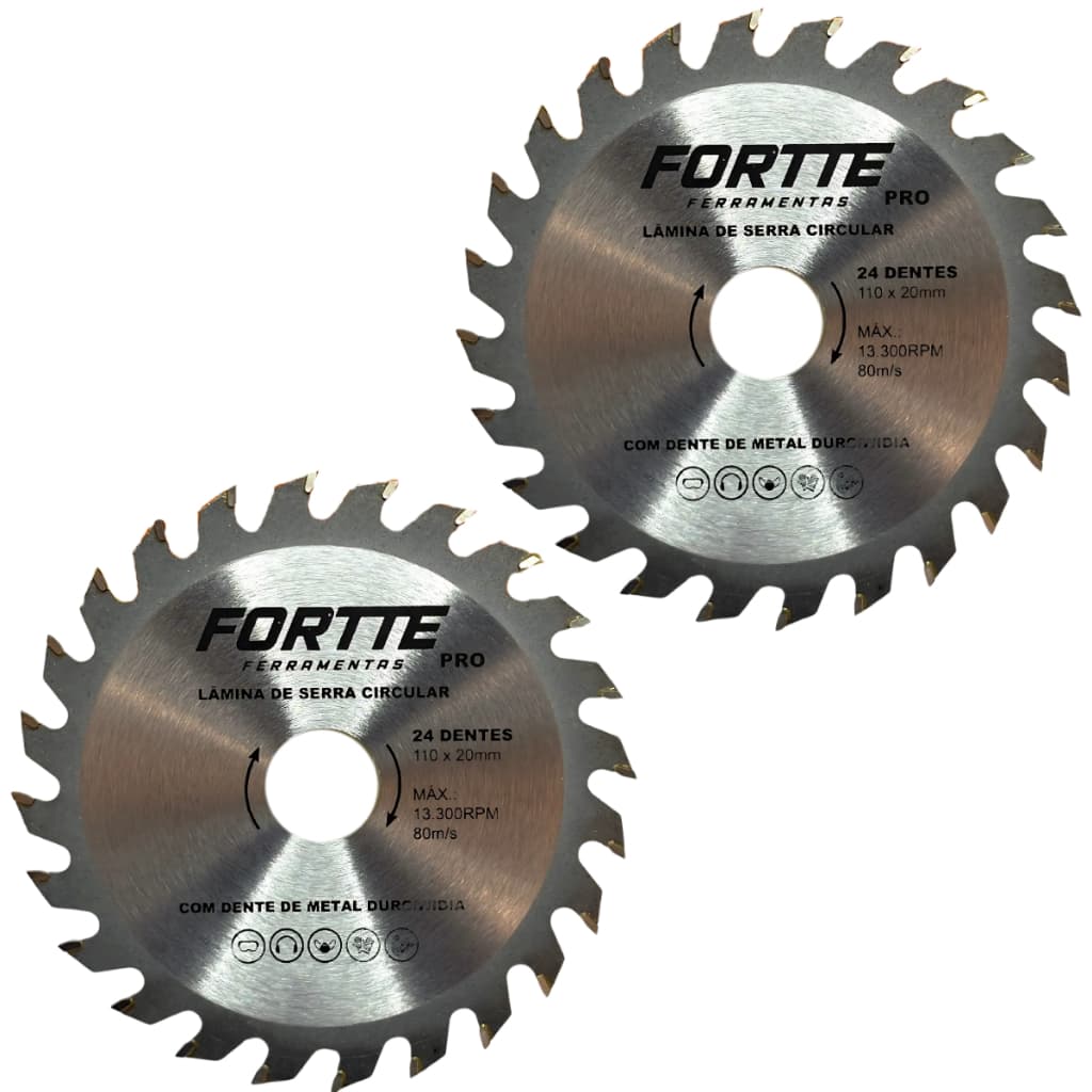 KIT COM 2 DISCOS SERRA WIDEA PARA CORTAR MADEIRA 110mmX20mm - 24 DENTES