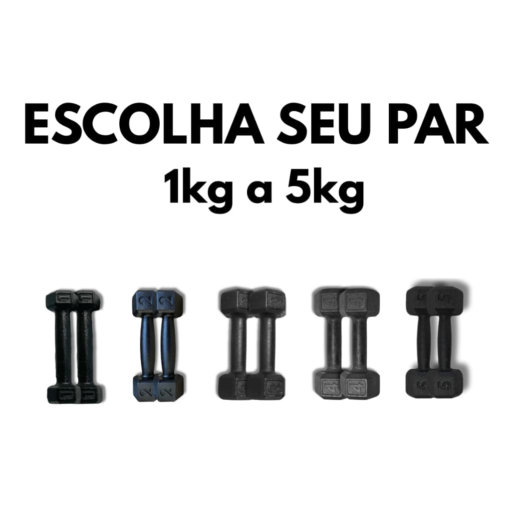 Par de Halter Sextavado Pintado 1kg a 5kg Musculação Treino Funcional Academia Casa Fitness Exercícios Força