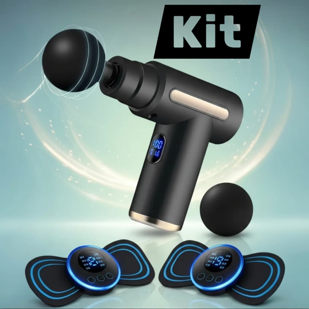 Pistola de Massagem Muscular Profissional Elétrica 4 Cabeças + Portátil Mini Massageador Corporal