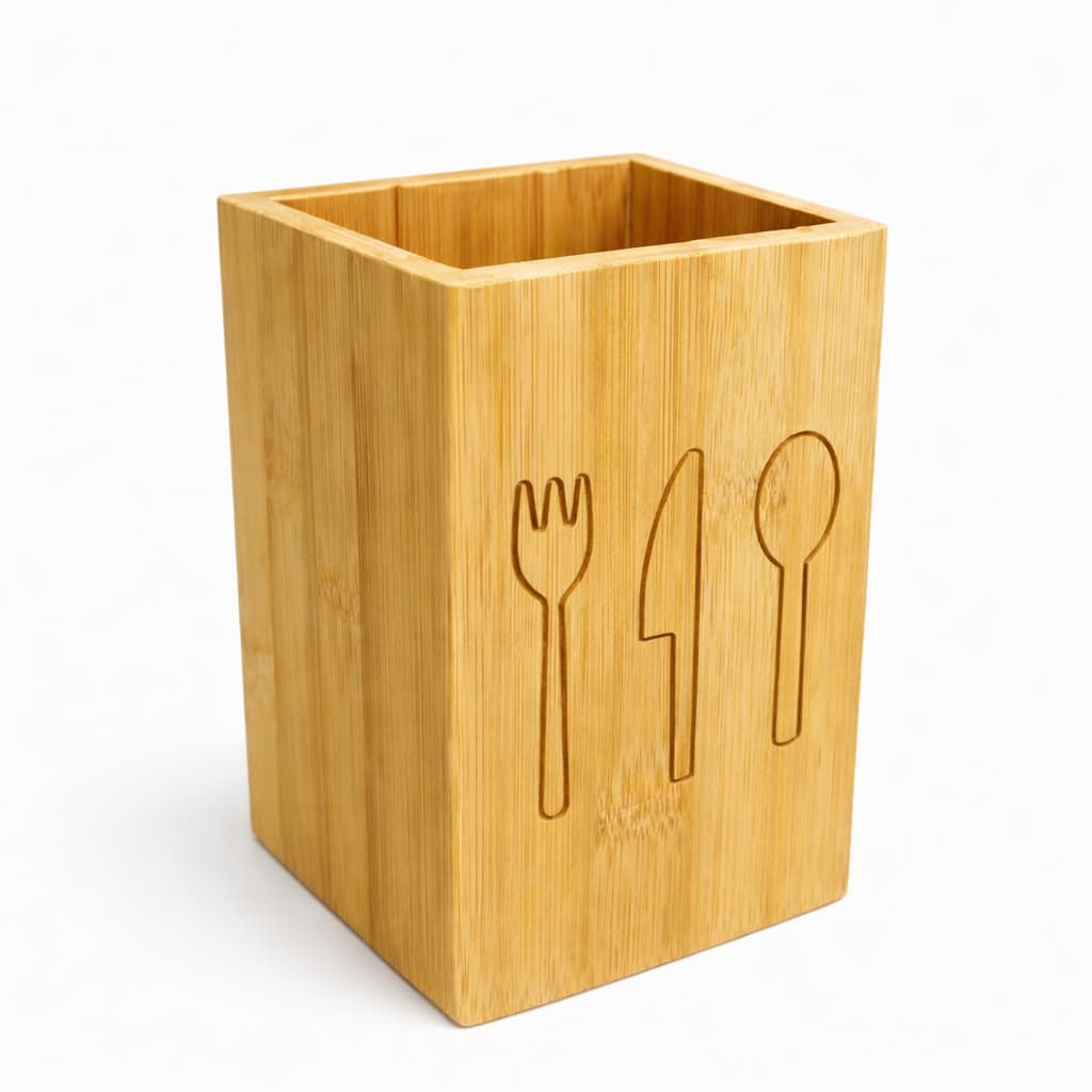 Porta Talheres Bambu Organizador Facas Garfo Colher Cozinha Multiuso