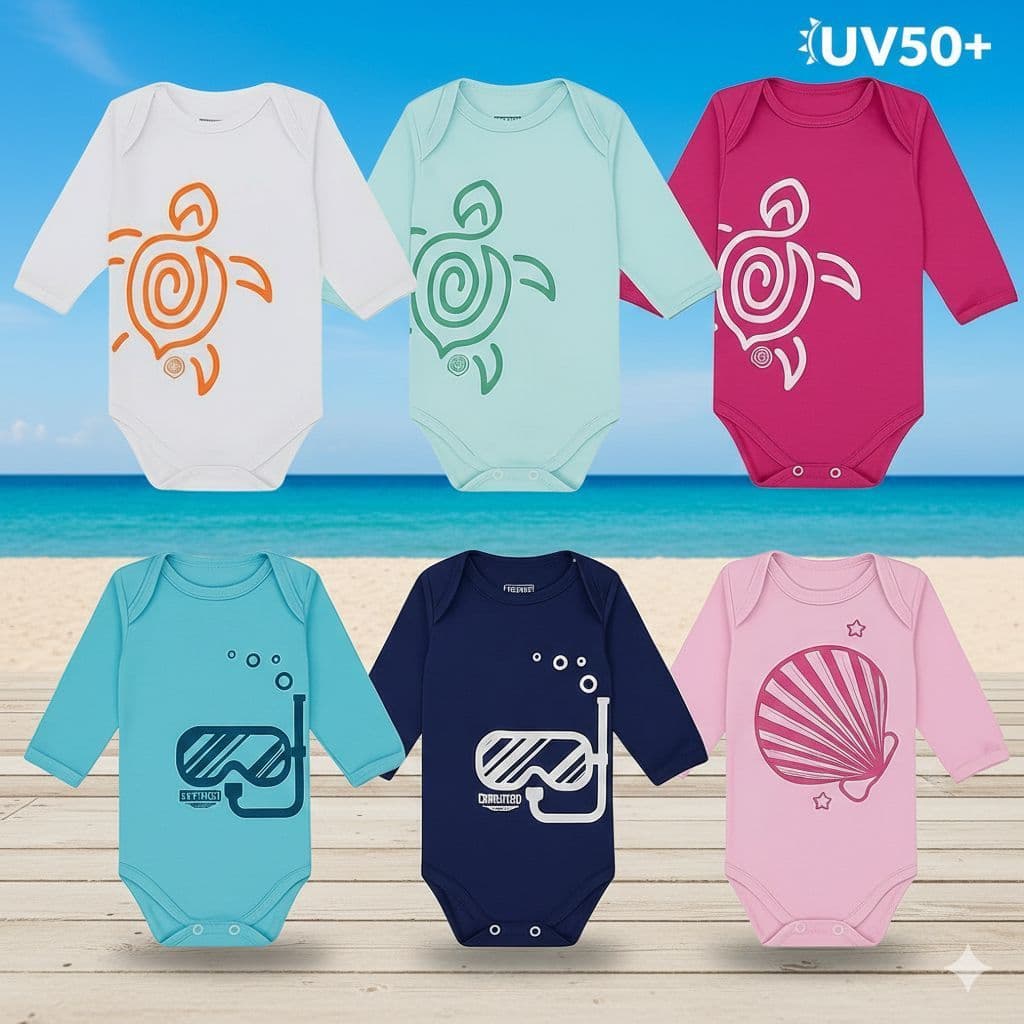 Body Bebê Proteção UV50+ Manga Longa praia campo ar livre menino menina proteção bebê banho