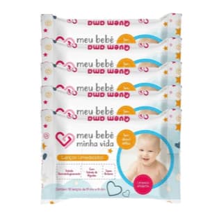 Kit 05 Lenços Umedecido Nutriex Meu Bebê Minha Vida 40 Unidades Limpeza Higiene Sem Álcool Baby