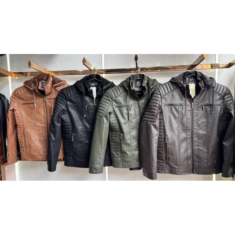 Jaqueta De Couro Pu Masculina Detalhada E Forrada Por Dentro Com Capuz removível Moda 2026
