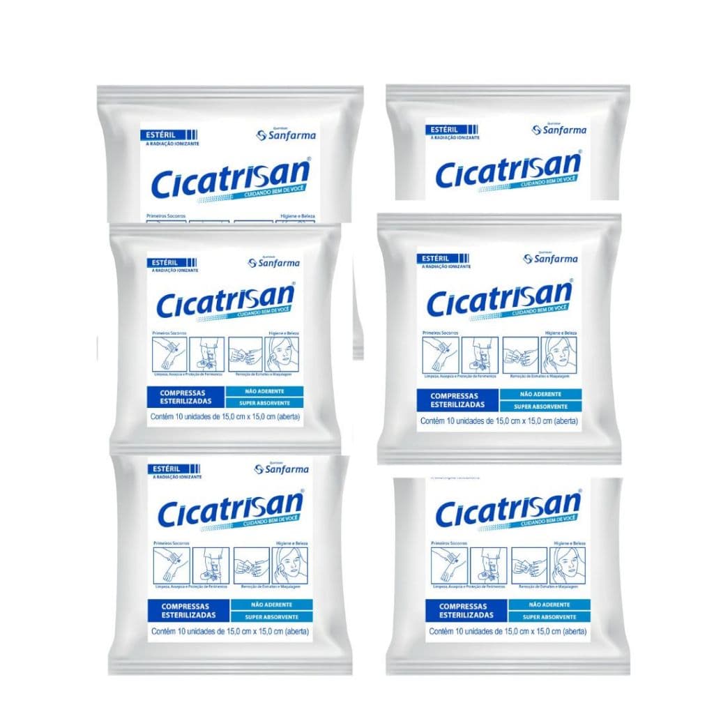 Compressa Não Aderente Multiuso Cicatrisan - Kit econômico de 6 envelopes com 10 Unidades cada