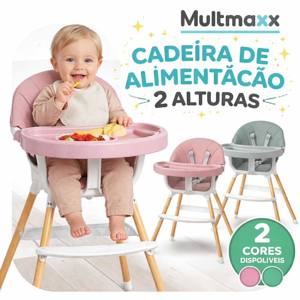 Cadeira Cadeirão de Alimentação Portátil Cadeirinha Infantil 2 Alturas Acolchoada Bebê Multmaxx