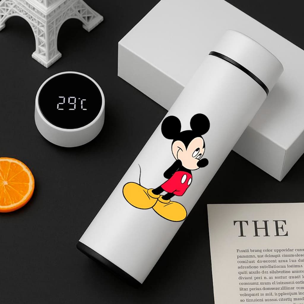 Garrafa Térmica Inox Mickey Mouse 500Ml Com Termometro Led Digital Anime Disney
