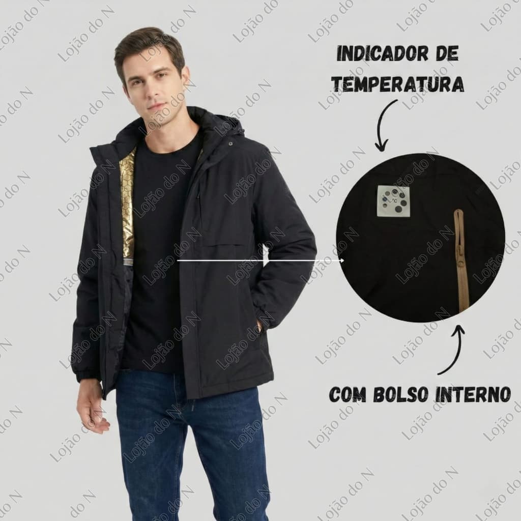 Jaqueta Impermeável com Forro Acolchoado Resistente a Água e Vento