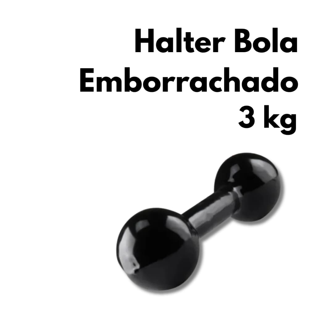 Halter Bola Emborrachado 3kg Musculação Treino Funcional Academia Casa Fitness Exercícios Força