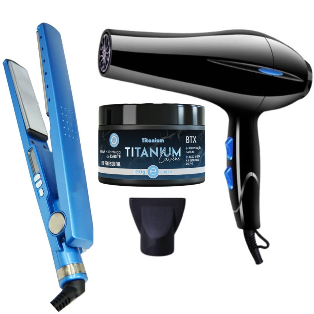 Prancha Chapinha Profissional Titanium 450F. + Secador Profissional 8600W + Brinde