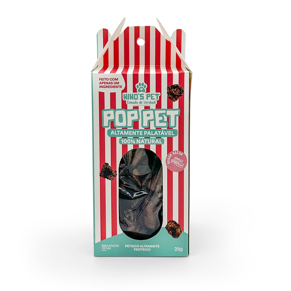 Pop Pet Petisco Natural para Cães e Gatos Pulmão Suíno Desidratado Snack Saudável Mastigável Ninos Pet 25g