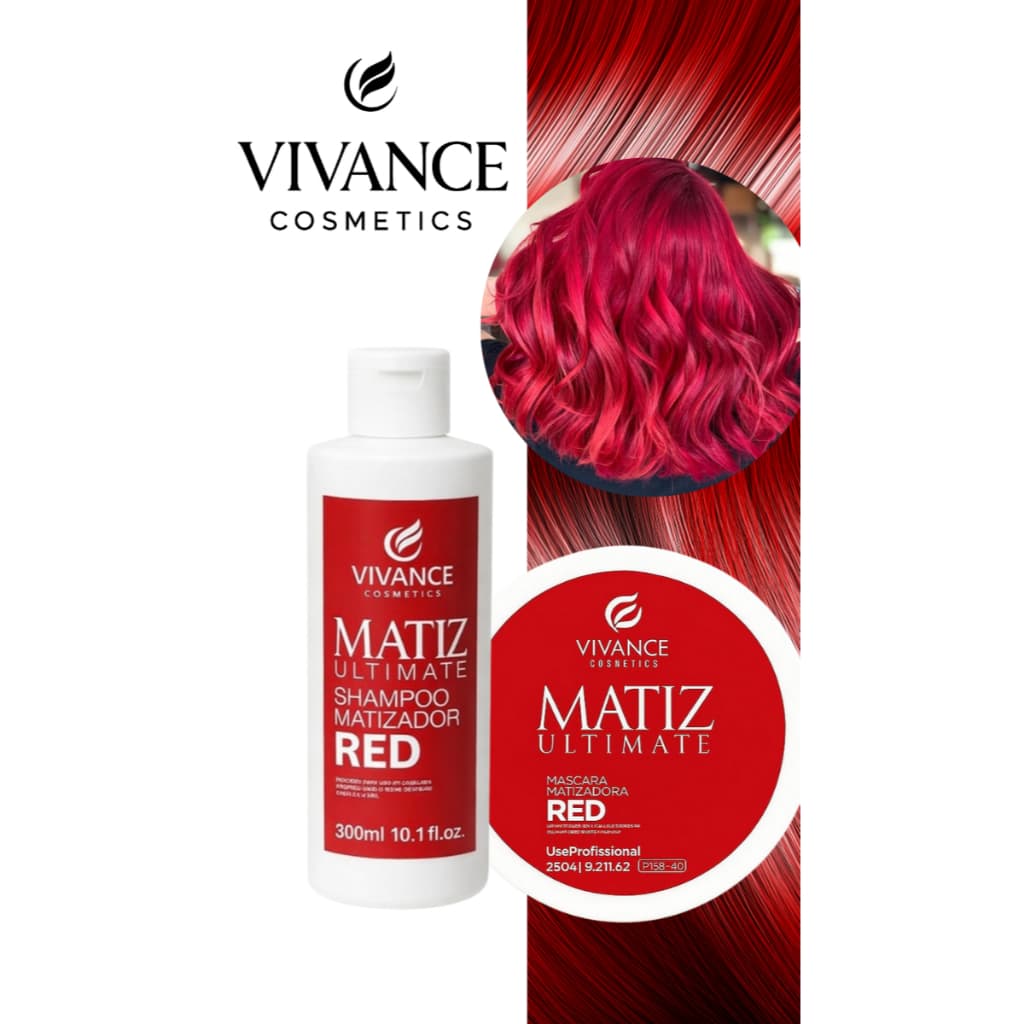 KIT MATIZADOR VIVANCE COSMETICS RED- SHAMPOO MATIZADOR 300ML + MÁSCARA MATIZADORA HIDRATANTE 250G