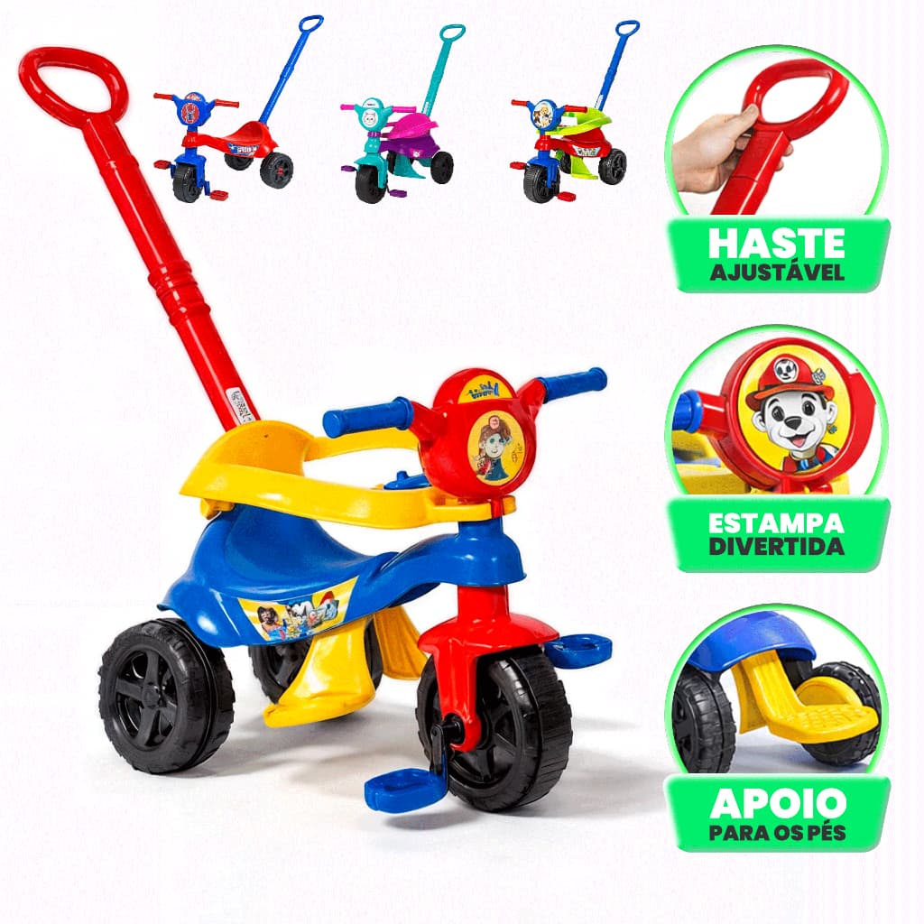 Motoca Infantil Menina e Menino 3 Rodas Triciclo com Empurrador Velotrol Proteção Lateral Carrinho de Passeio Kendy