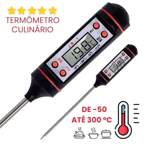 Termômetro Digital Culinário Espeto Sonda Cozinha Carne Leite Bebidas -50°C a 300°C Alta Precisão