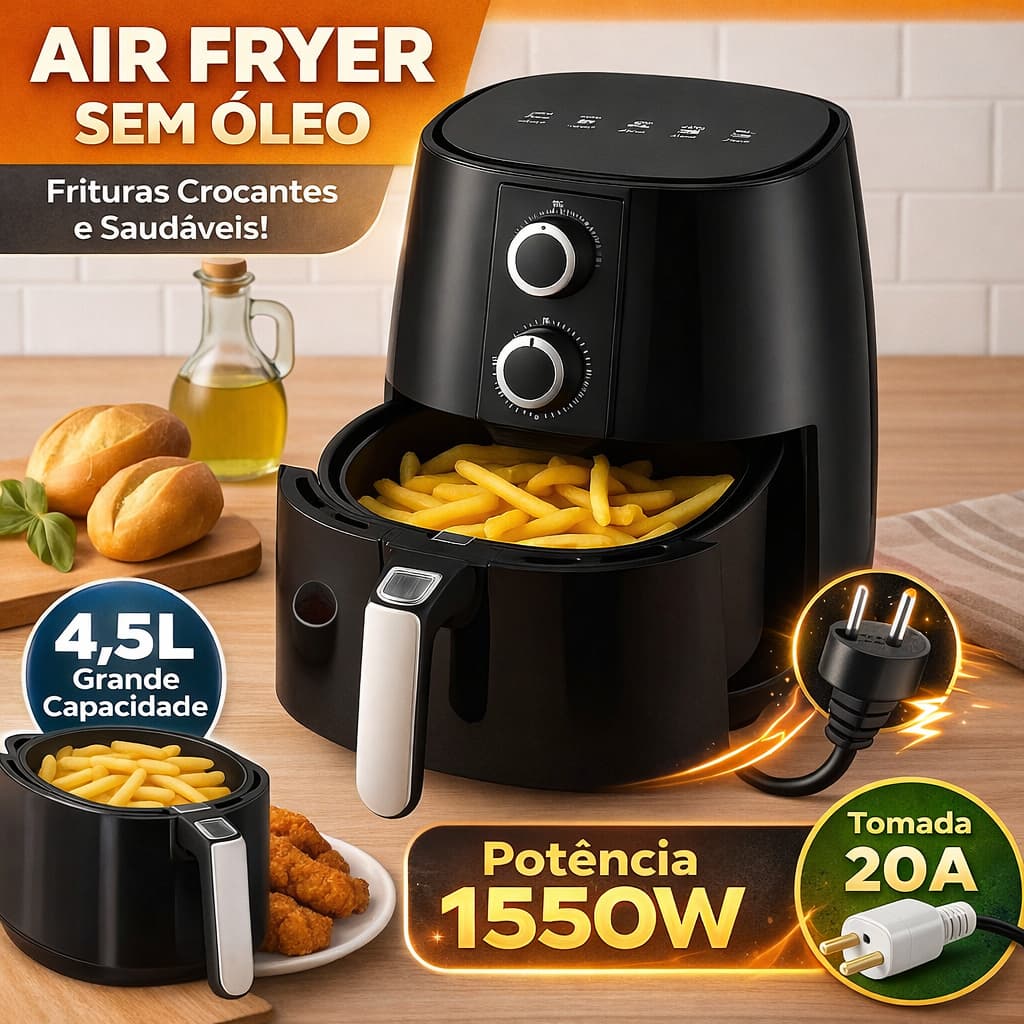 Air Fryer 4,5l  Knakasaki  1550W – Fritadeira Sem Óleo Antiaderente Timer 30 Min