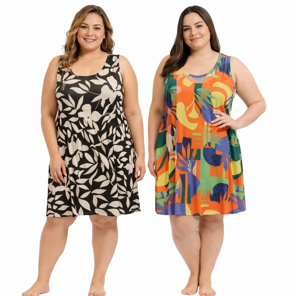 Kit 2 Vestidos Liganete Plus Size Malha Fria Barato Alcinha Moda Evangélica Senhora