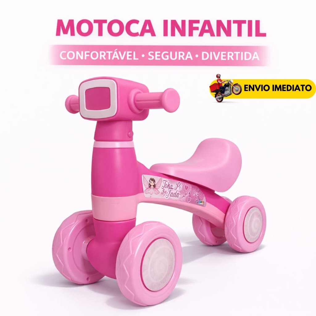 Motoca Infantil 4 Rodas Fada Princesa Toka Pé Sem Pedal Andador Infantil para Crianças