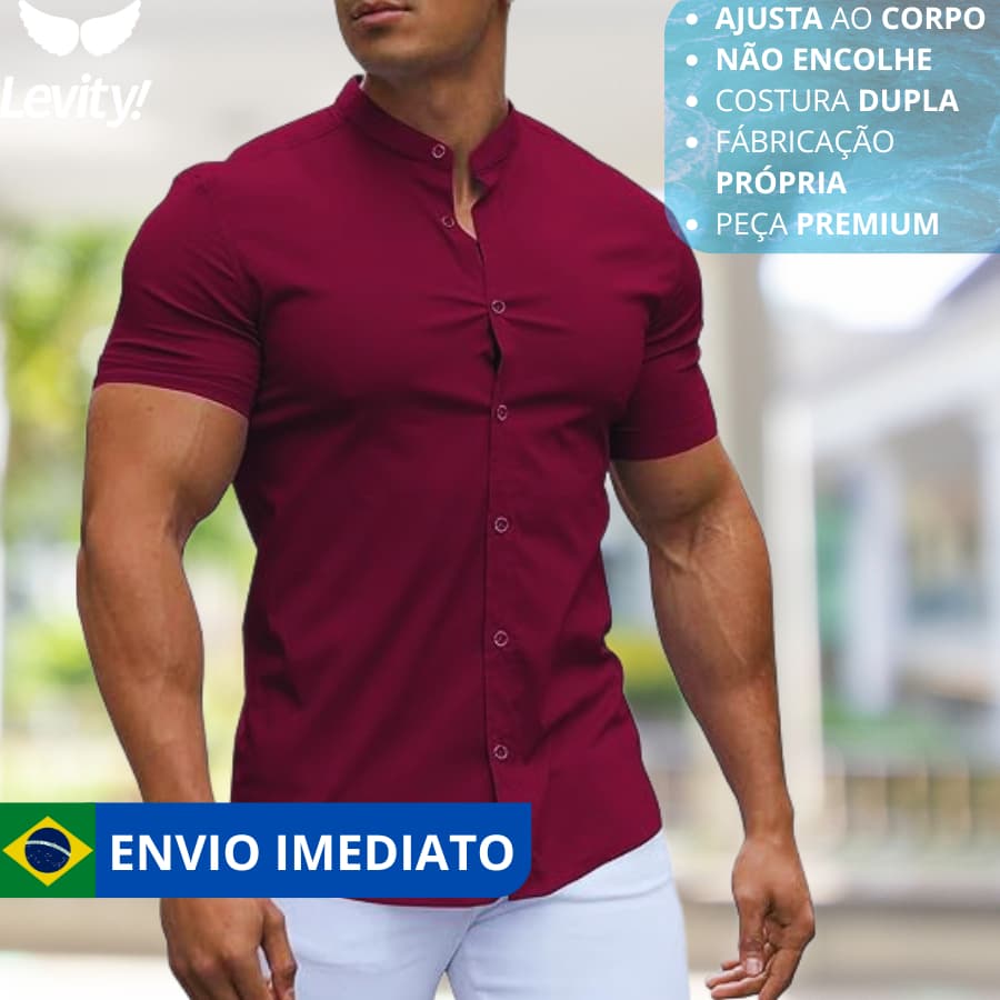 Camisa Gola Padre Social Maculina Manga Curta Slim Leve