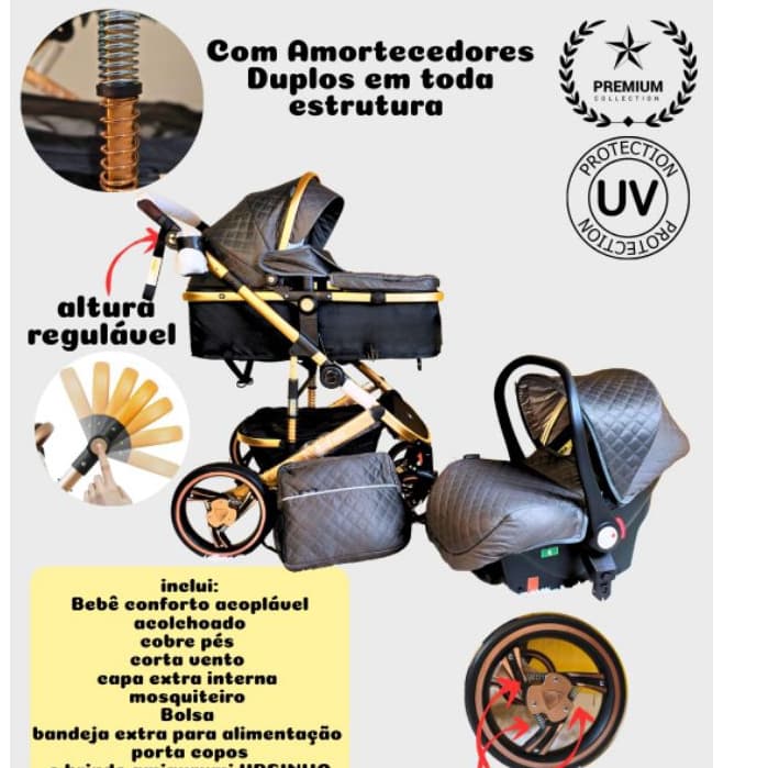 Carrinho de bebê Europeu Luxo com bebê conforto acoplável, rodas grande, Amortecedores menino menina