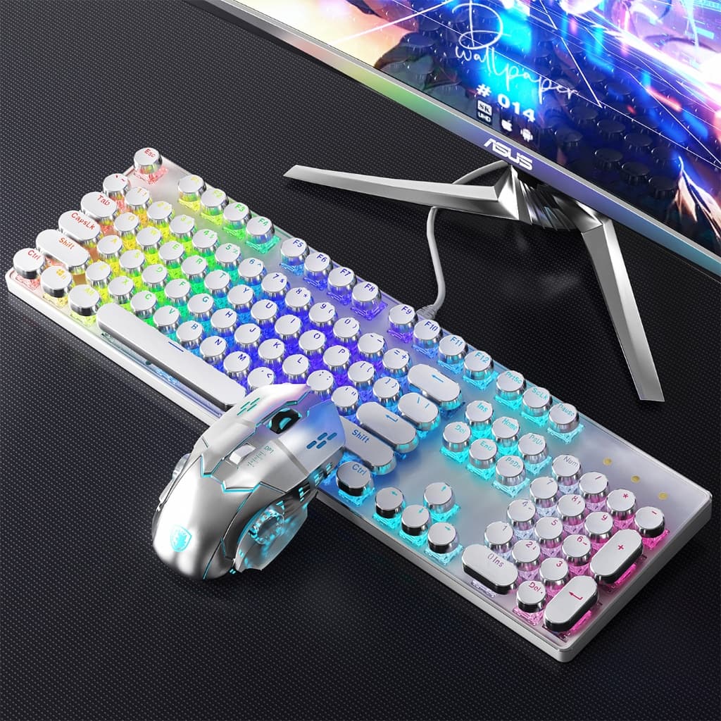 Teclado Gamer Mecânico Punk Esports 100% + Mouse Profissional - Kit Completo para PC H7