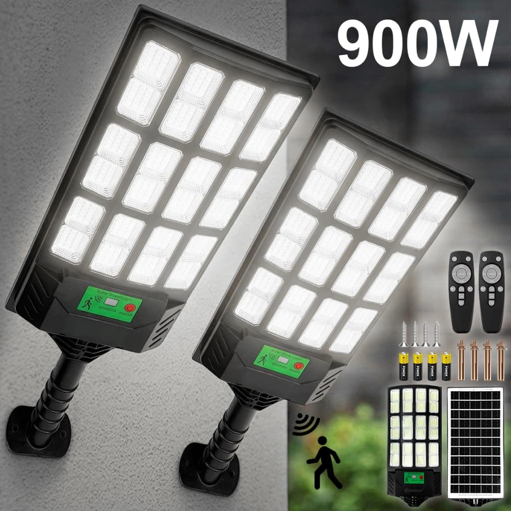 Kit 2 Luminária Solar Externa Com Sensor 900W Poste Refletor LED Potente